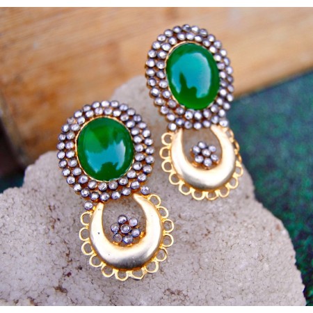 Green Onyx Studded Gold Drop Earrings